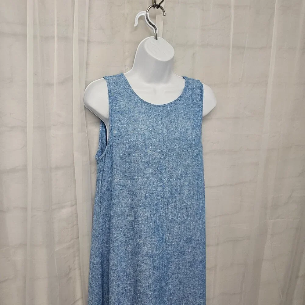 Anne Klein Blue Sleeveless Midi Dress Minimalist Shift Boho Beach Linen S - Picture 4 of 13